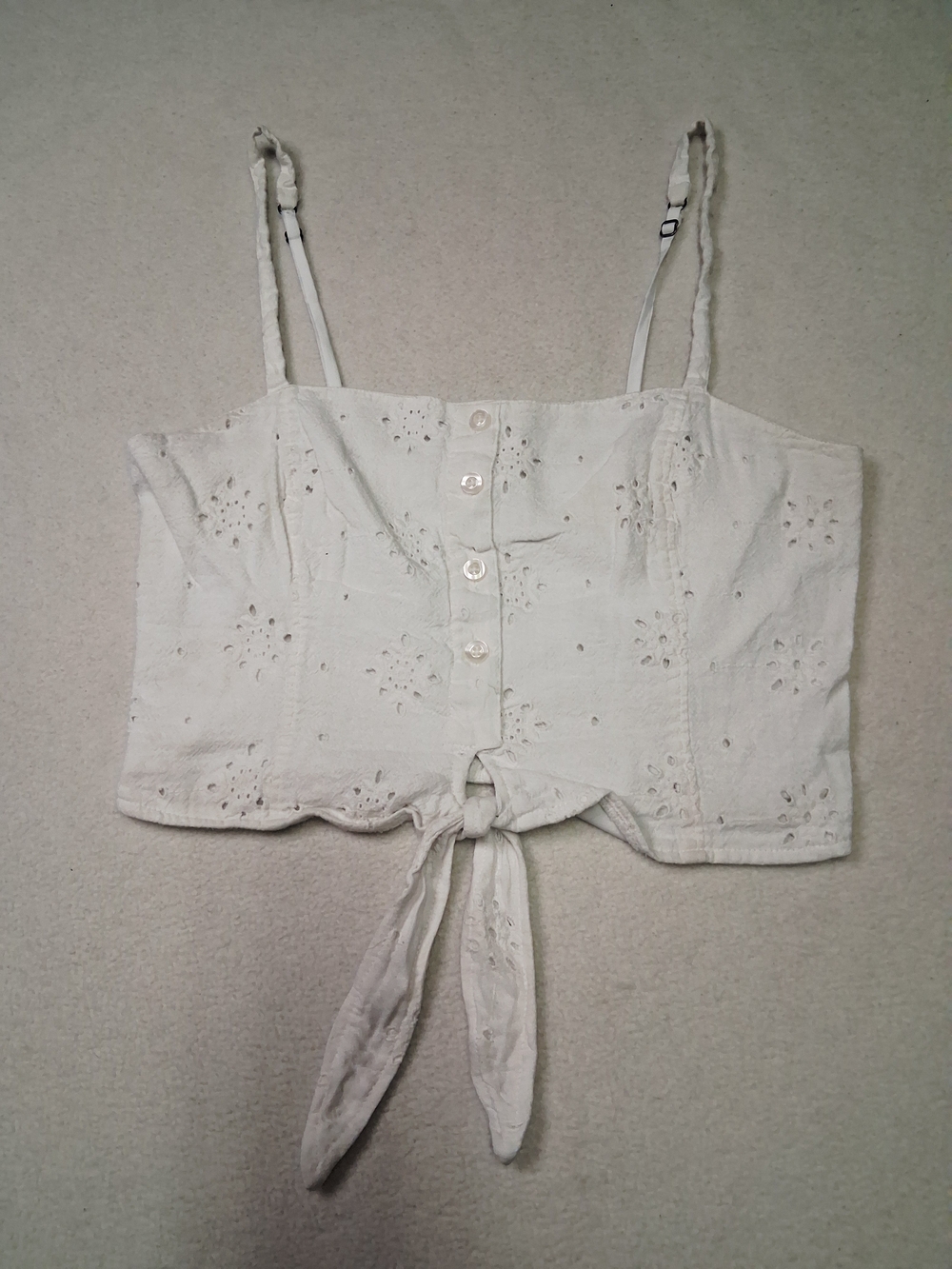 Hollister White Eyelet Button Tie-Front Cami